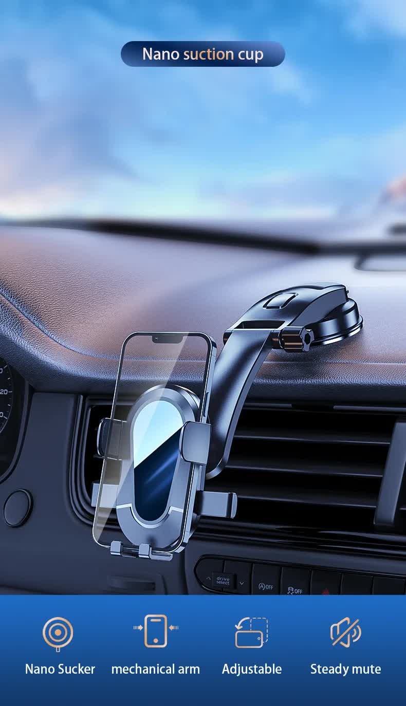 Universal Car Phone Mount Holder – 360° Rotating Dashboard & Windshield Suction Cup Cradle – Black