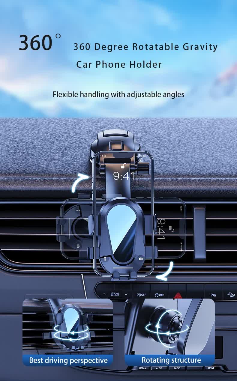 Universal Car Phone Mount Holder – 360° Rotating Dashboard & Windshield Suction Cup Cradle – Black
