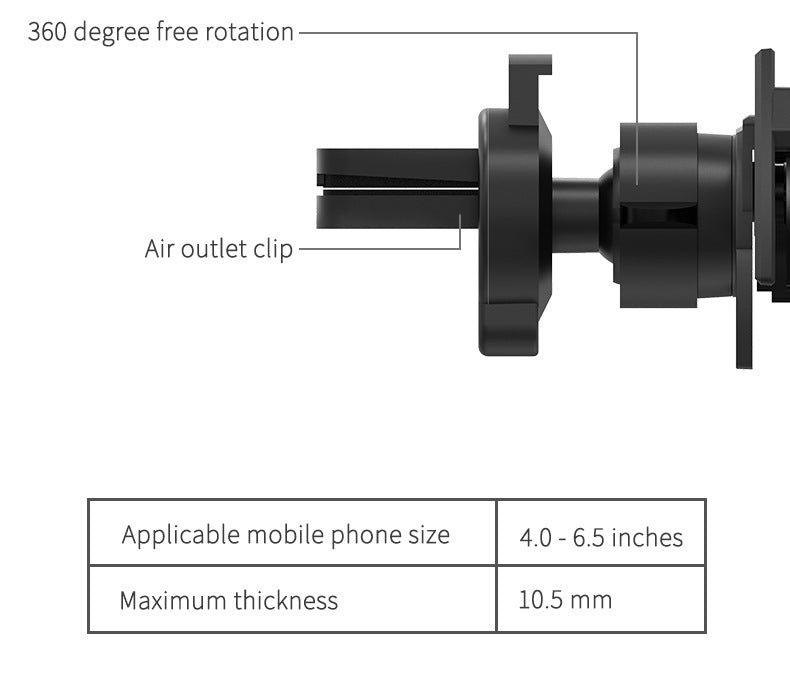 Black Bat-Style Gravity Car Phone Mount – 360° Rotating Air Vent Holder | Secure Universal Fit for Smartphones