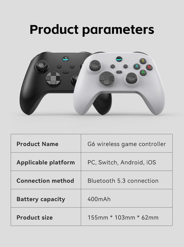 G6 Pro Wireless Gaming Controller – Hall Effect Joysticks, Six-Axis Gyro, Turbo & Macro, Multi-Platform Support – Blue