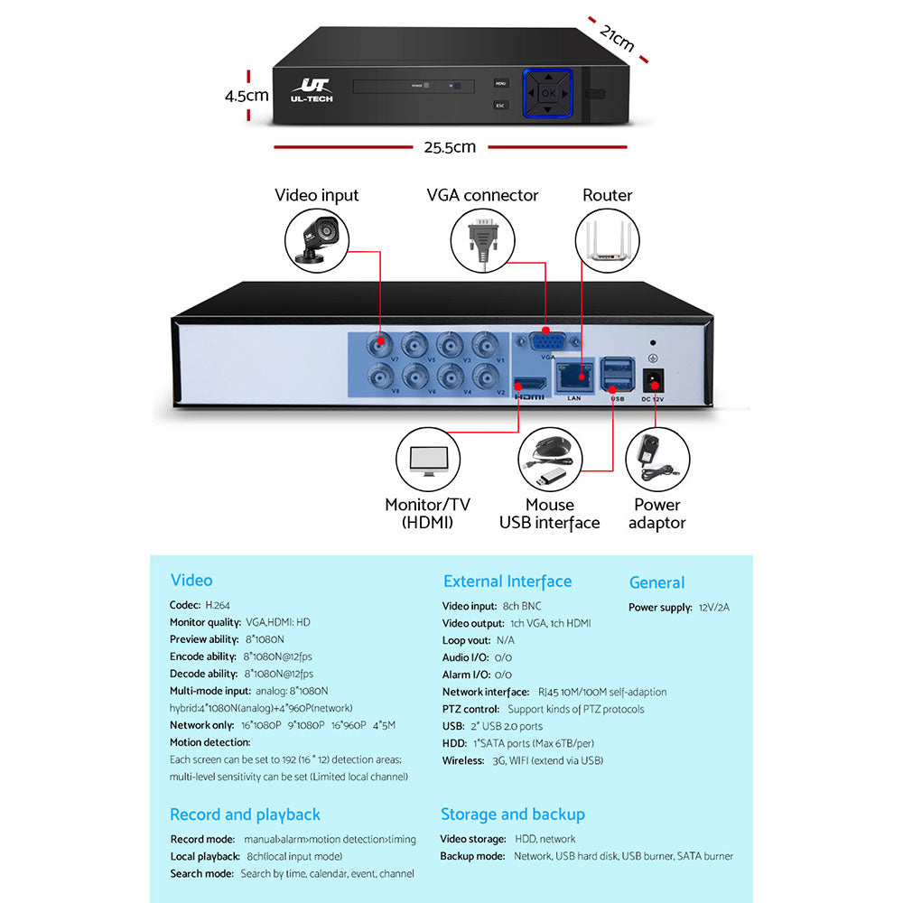 UL-Tech 8CH CCTV Security System – DVR Kit with 4 Cameras & 1TB Hard Drive – Home & Business Surveillance
