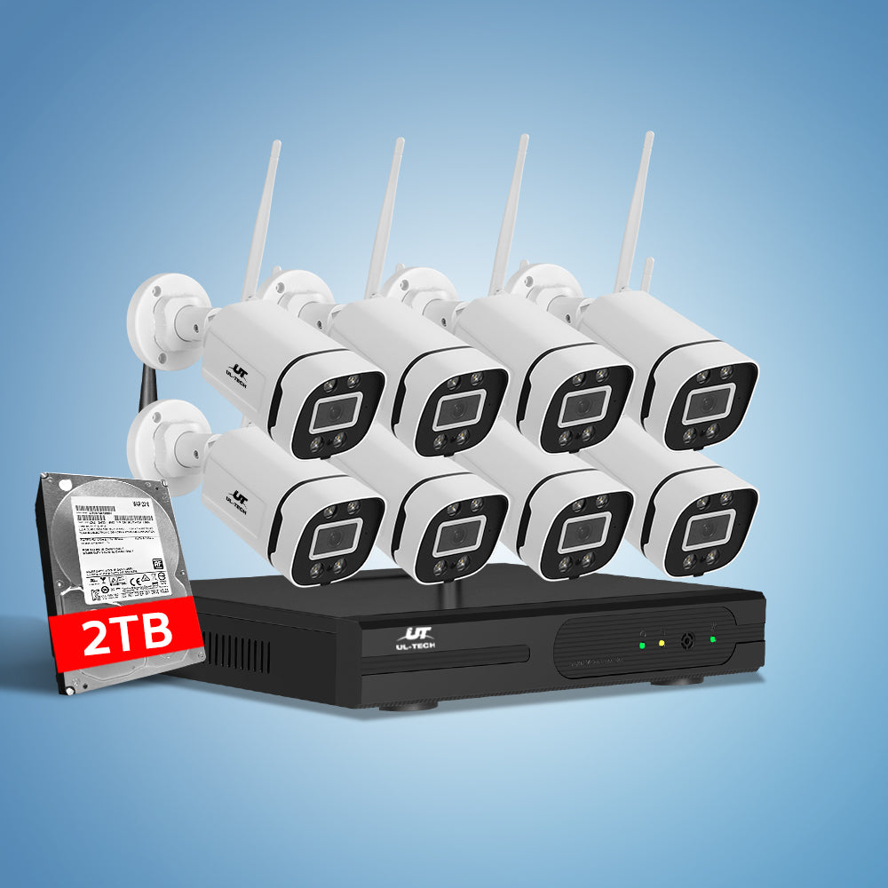 UL-Tech Wireless CCTV Security System – 8CH NVR with 3MP 8-Camera Kit & 2TB Hard Drive