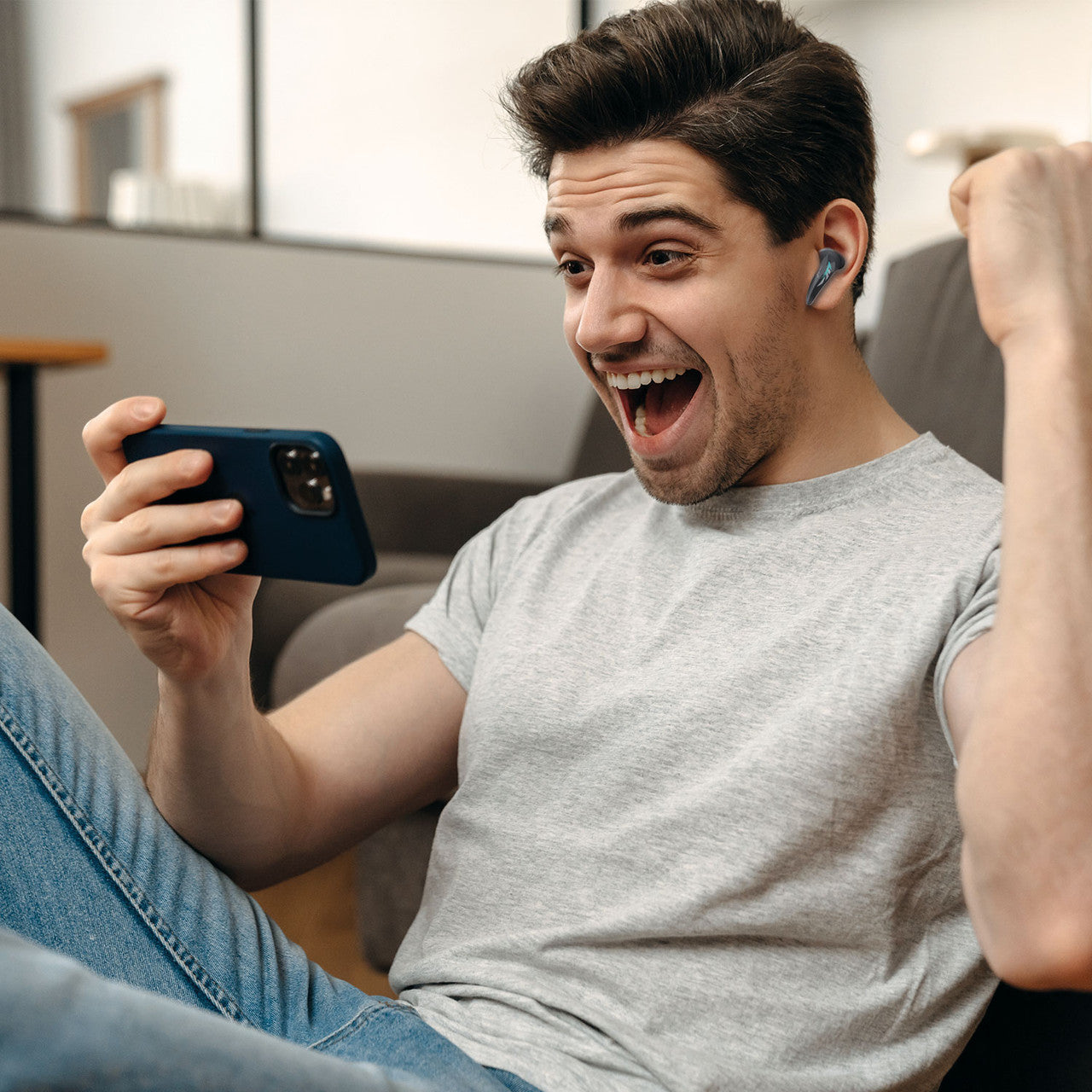 Laser Wireless Gaming Earphones with ANC – Active Noise Cancelling Bluetooth Earbuds – Black