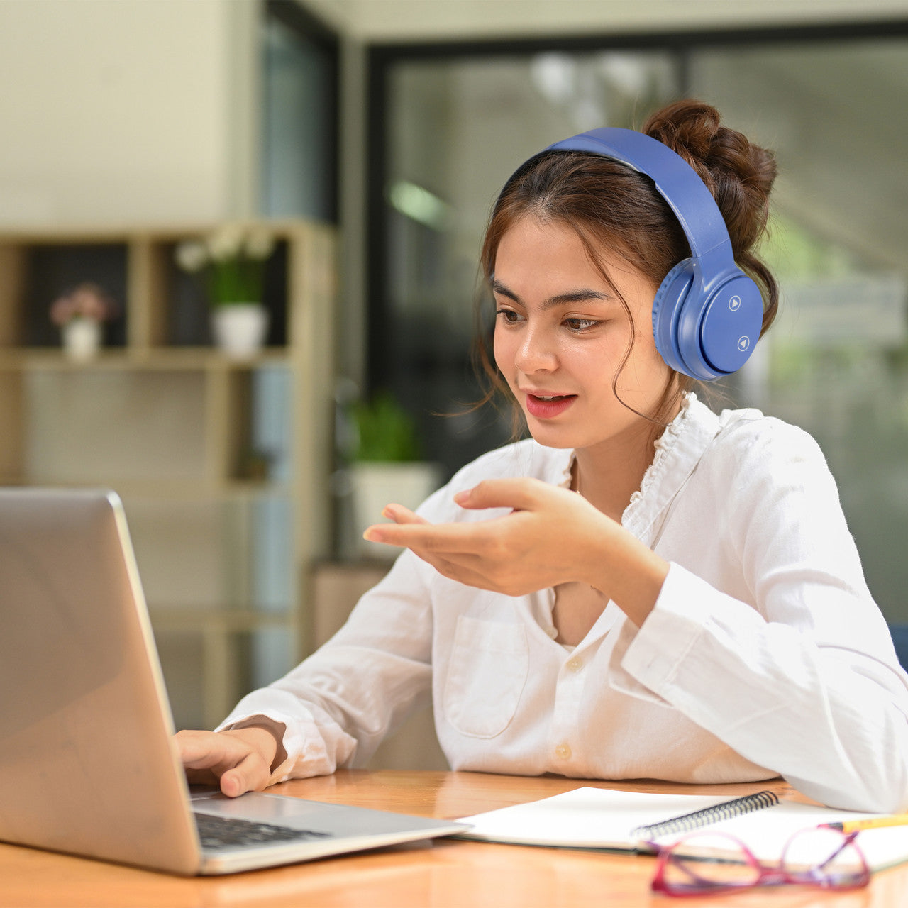 Laser Foldable Bluetooth Headphones with Built-in Mic – Wireless Over-Ear Headset – Navy Blue