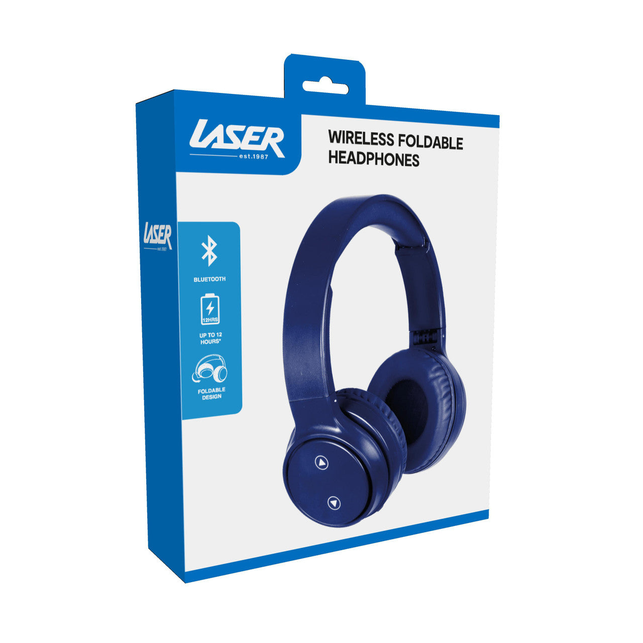 Laser Foldable Bluetooth Headphones with Built-in Mic – Wireless Over-Ear Headset – Navy Blue
