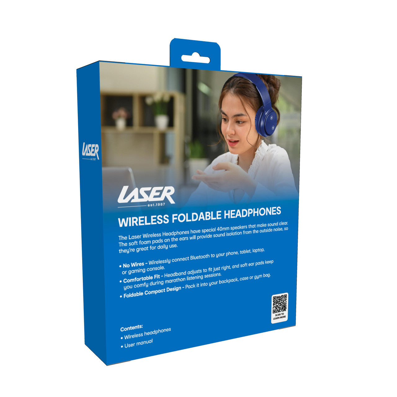 Laser Foldable Bluetooth Headphones with Built-in Mic – Wireless Over-Ear Headset – Navy Blue