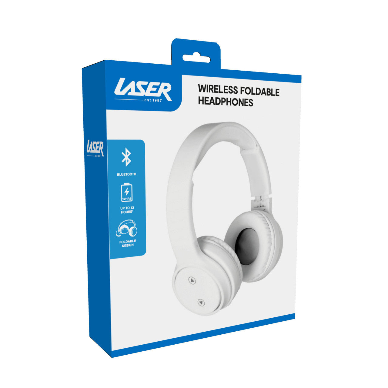 Laser Foldable Bluetooth Headphones with Mic – Bright White Wireless Over-Ear Headset for Music, Calls & Travel