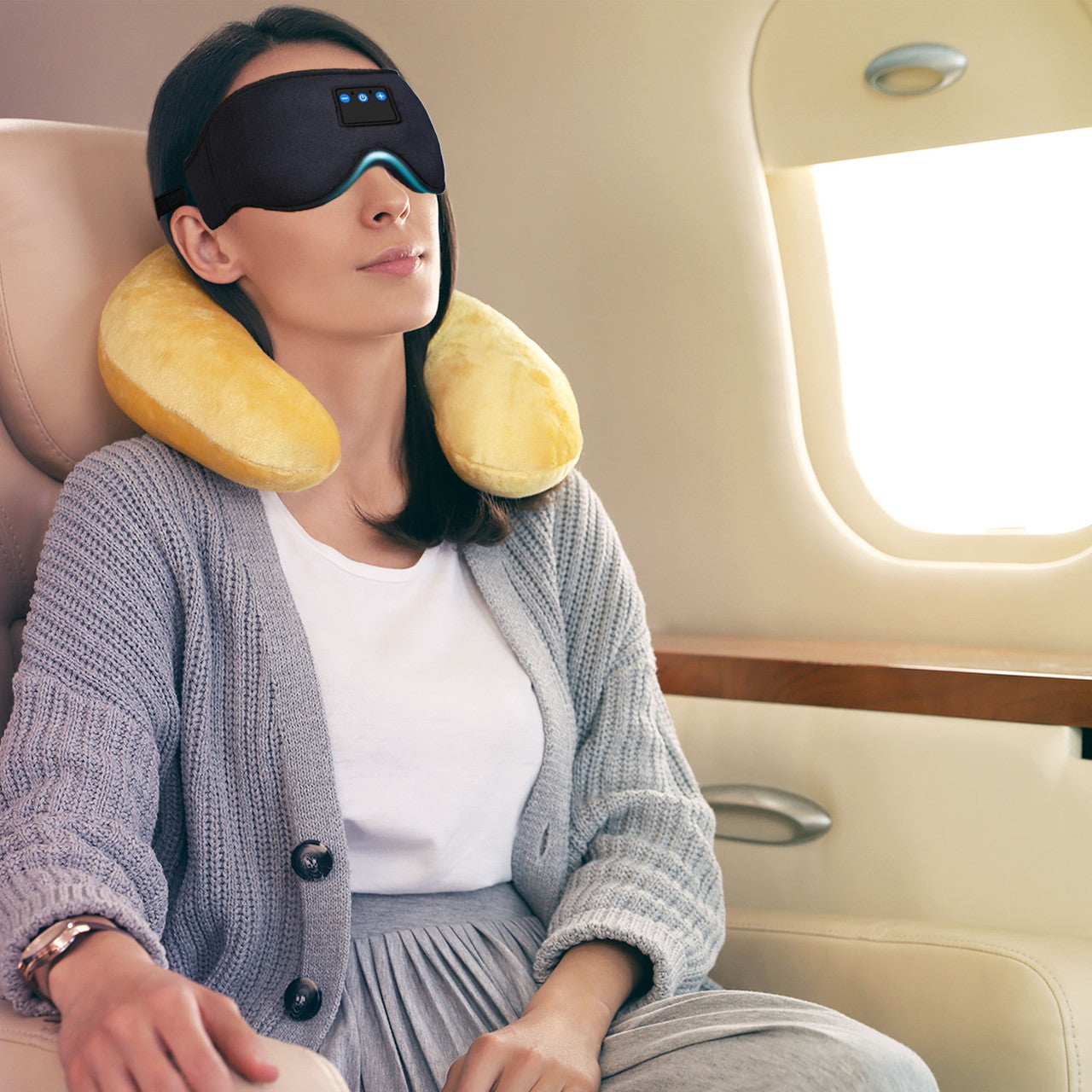 Laser Bluetooth Sleep Mask Headphones – Wireless Music Eye Mask with Built-In Speakers & Mic – Black