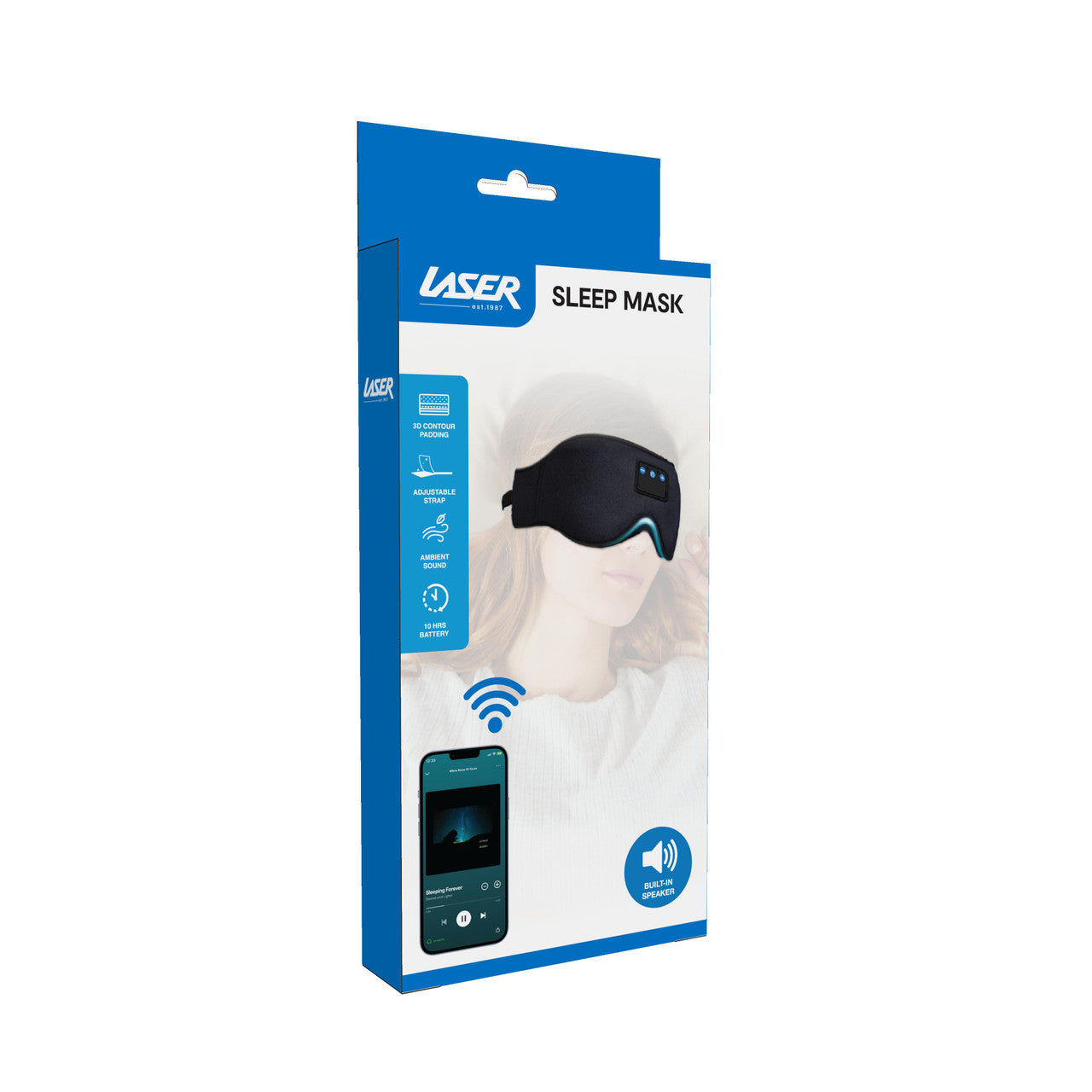 Laser Bluetooth Sleep Mask Headphones – Wireless Music Eye Mask with Built-In Speakers & Mic – Black