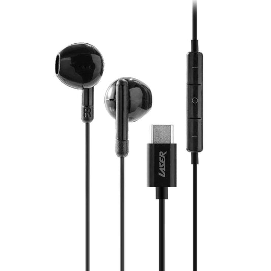 "Laser USB-C Earphones with Microphone – Wired, High-Quality Sound, Noise Isolation – Black