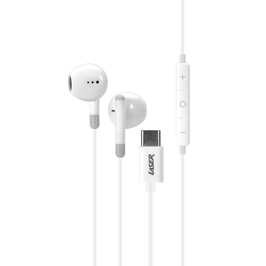 Laser Wired USB-C Earphones with Mic – White, Clear Sound, Noise Isolation, Tangle-Free Cable