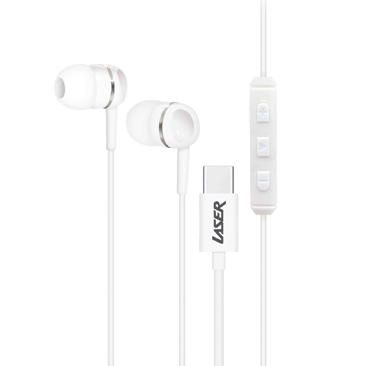 Laser Wired USB-C Earphones with Mic – White, Clear Sound, Noise Isolation, Tangle-Free Cable