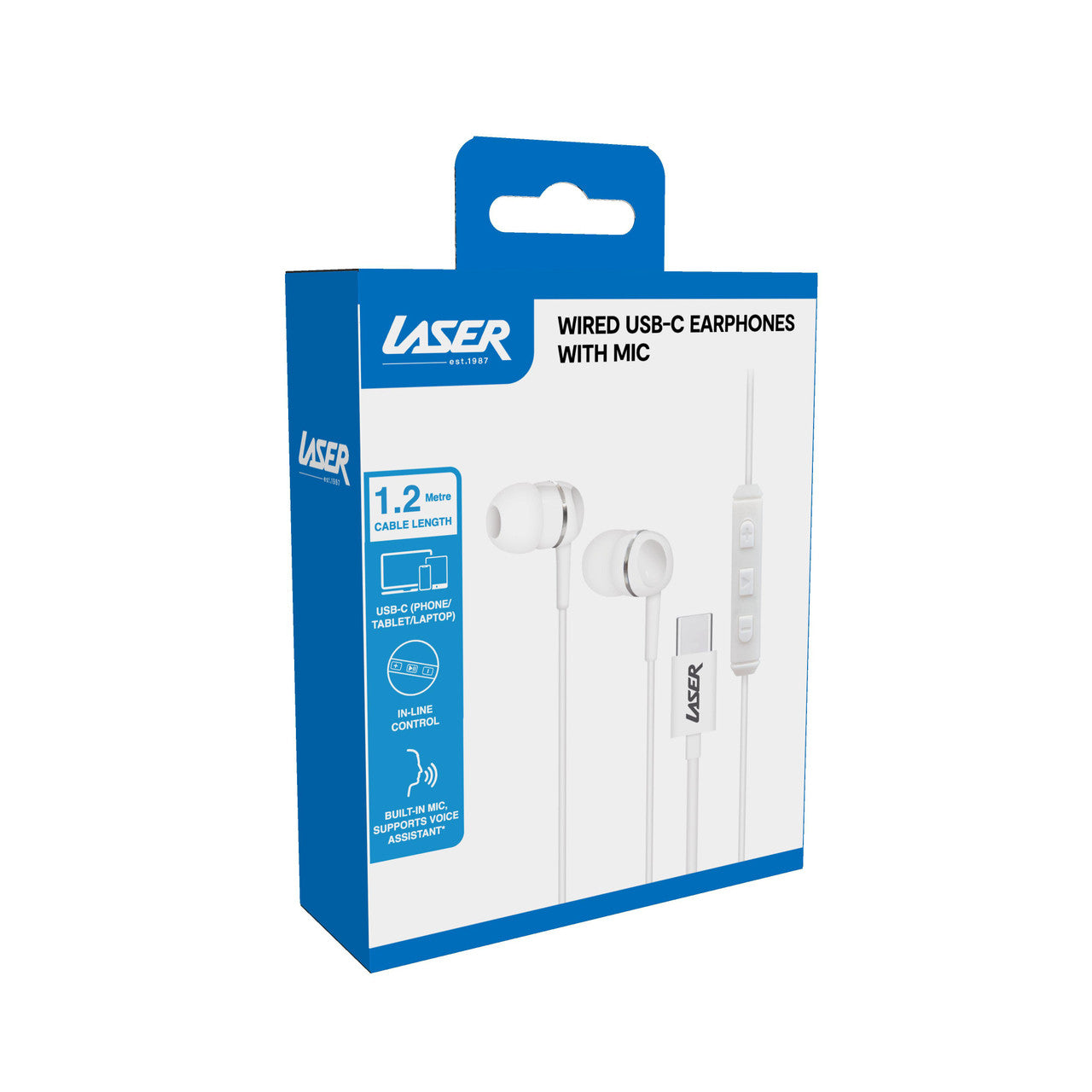 Laser Wired USB-C Earphones with Mic – White, Clear Sound, Noise Isolation, Tangle-Free Cable
