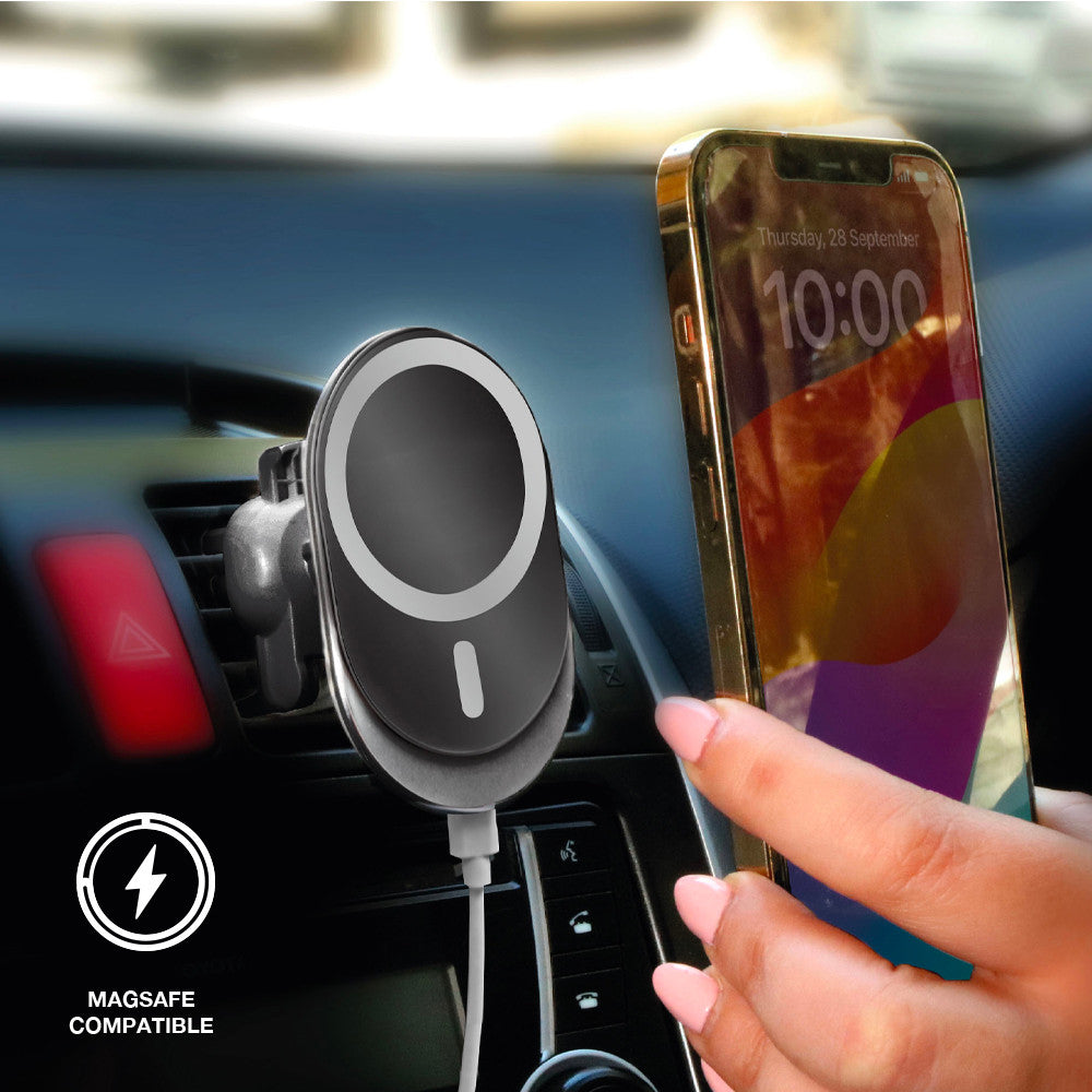 Laser 15W MagSafe Wireless Car Charger Mount – Fast Charging Magnetic Holder for iPhone – Black