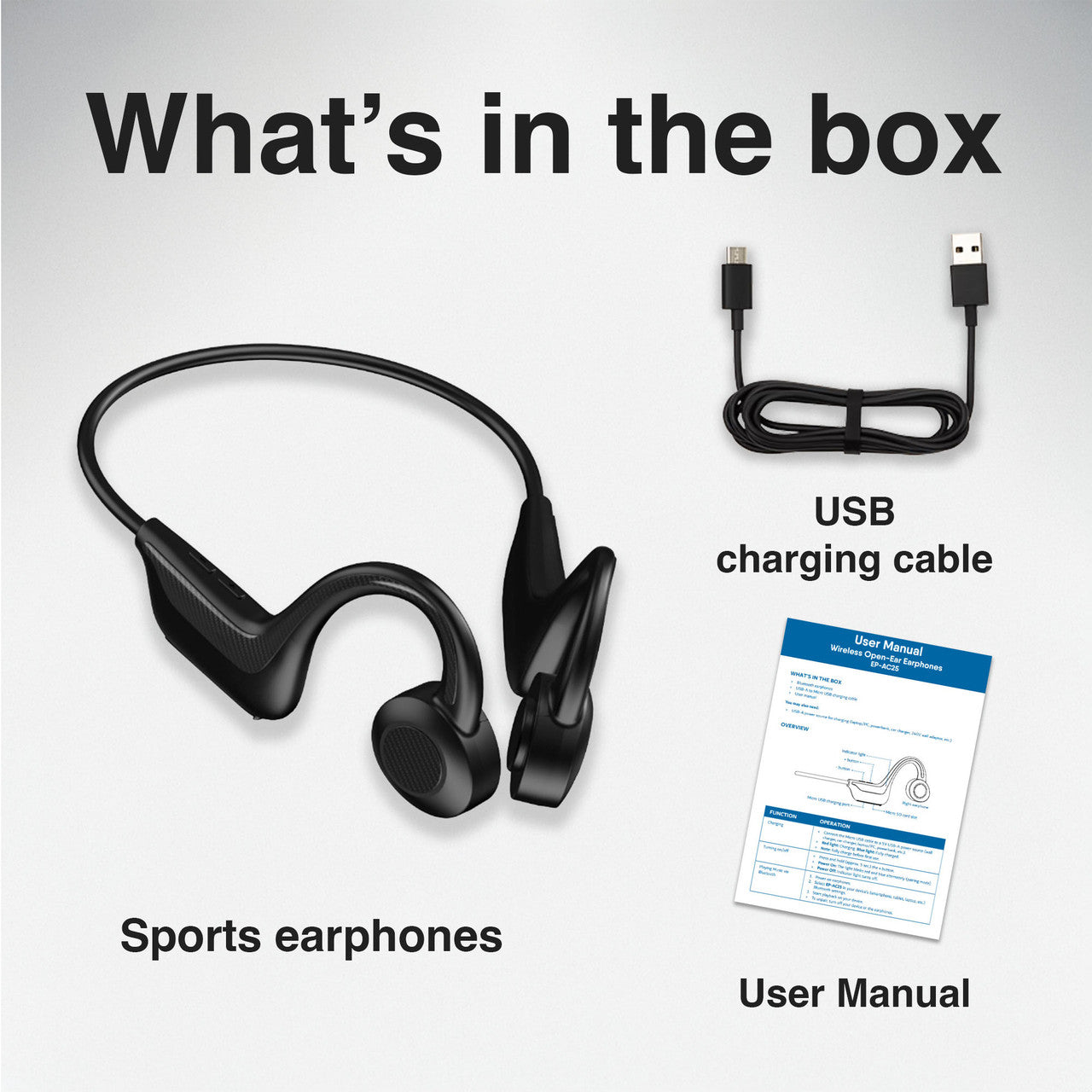 Laser Wireless Open-Ear Bluetooth Earphones – Black | Bone Conduction Sports Headphones