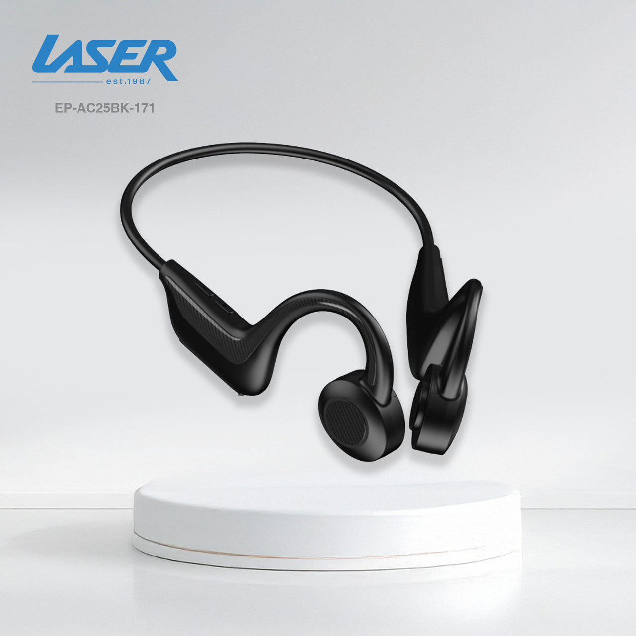 Laser Wireless Open-Ear Bluetooth Earphones – Black | Bone Conduction Sports Headphones