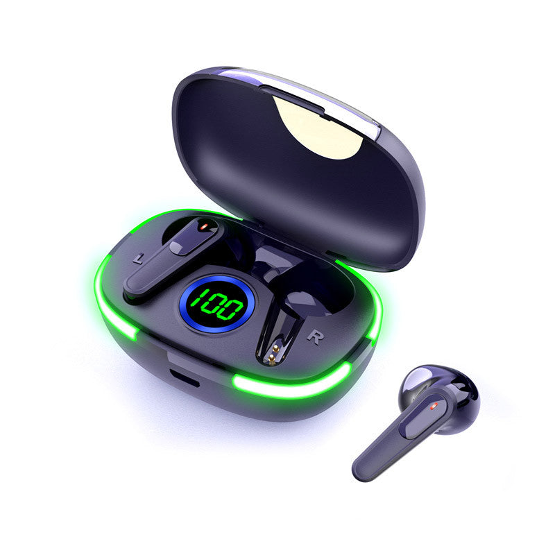 Laser TWS Wireless Earbuds with LED Battery Display – Bluetooth Earphones with Charging Case – Black