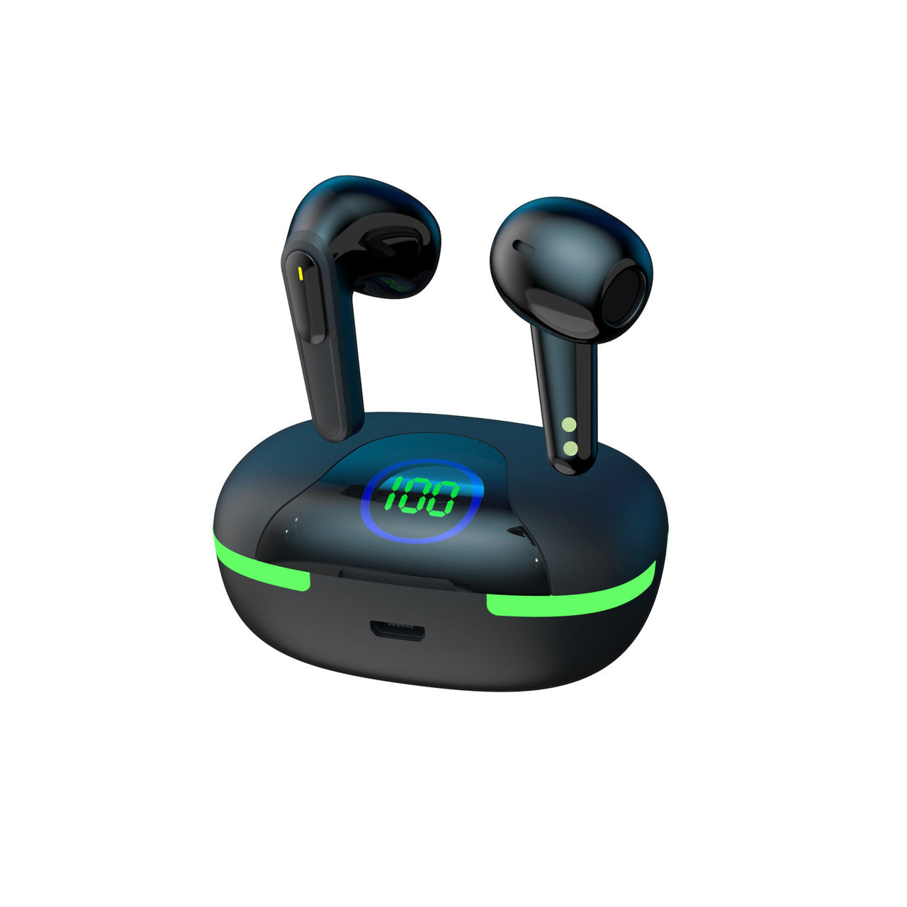 Laser TWS Wireless Earbuds with LED Battery Display – Bluetooth Earphones with Charging Case – Black