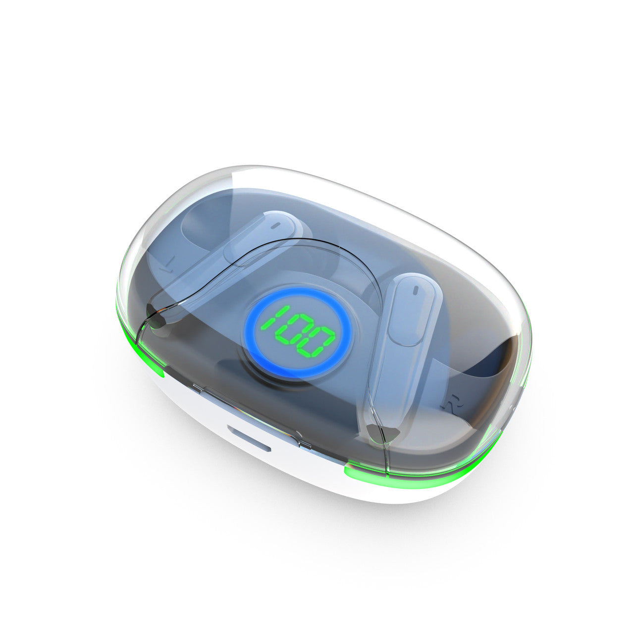 Laser TWS Wireless Earbuds with LED Display – White Bluetooth Earphones with Charging Case & Hi-Fi Sound