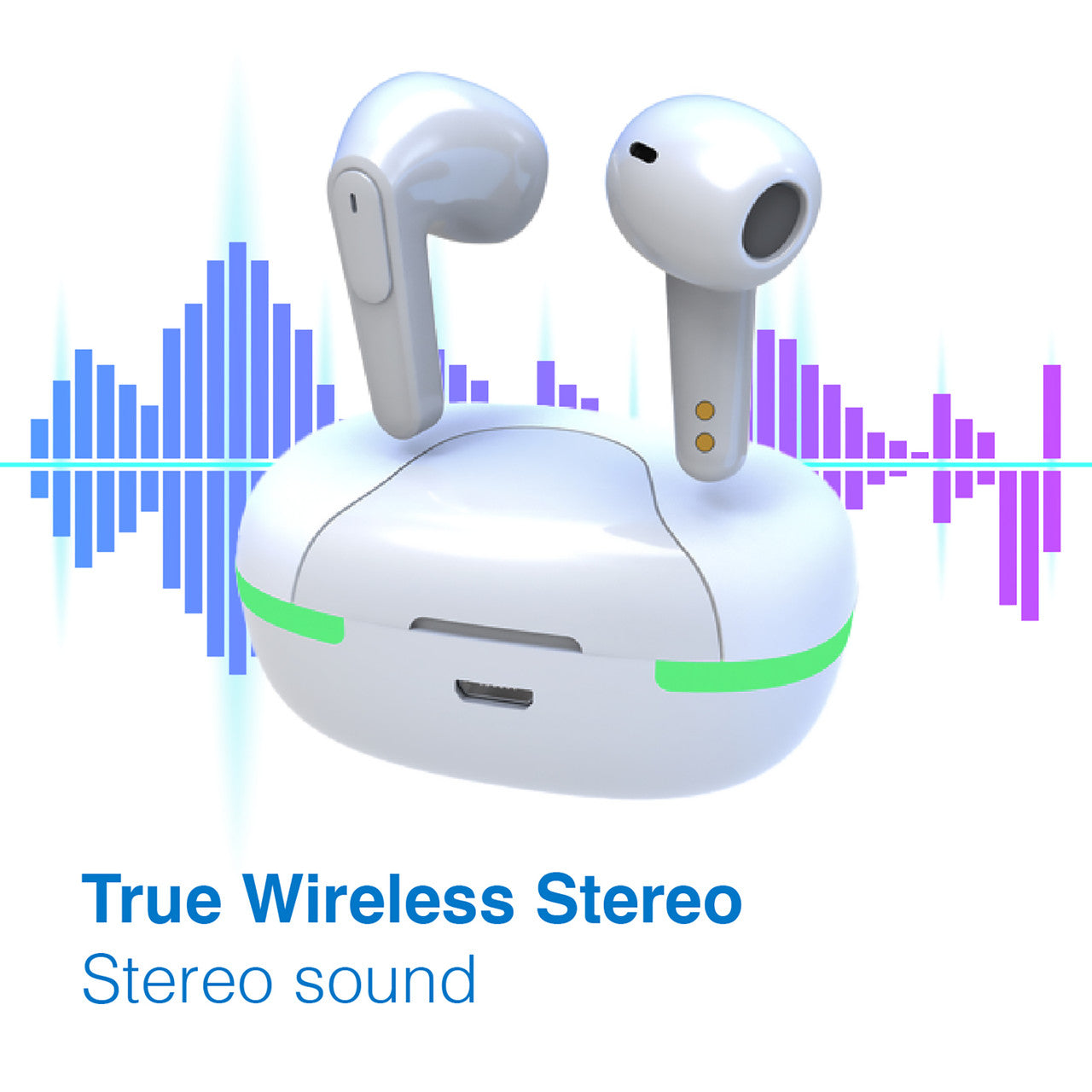 Laser TWS Wireless Earbuds with LED Display – White Bluetooth Earphones with Charging Case & Hi-Fi Sound