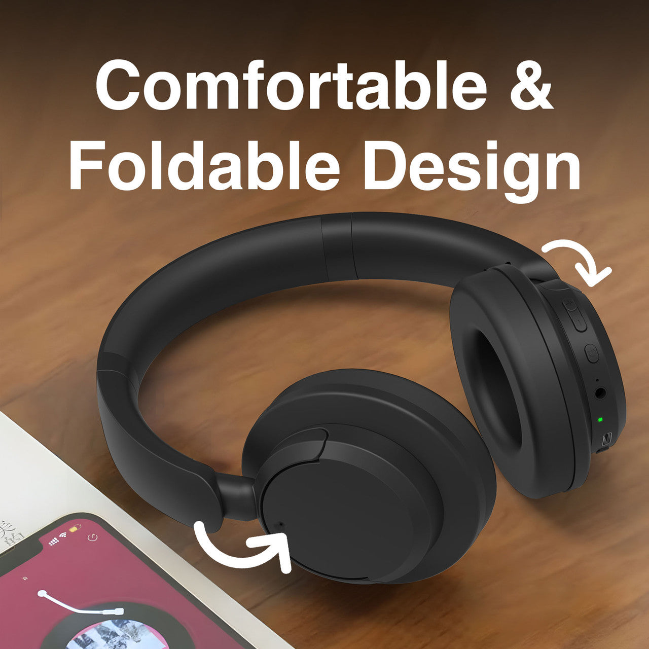 Laser ANC Bluetooth Headphones with Active Noise Cancellation - Wireless Over-Ear Headset, Black