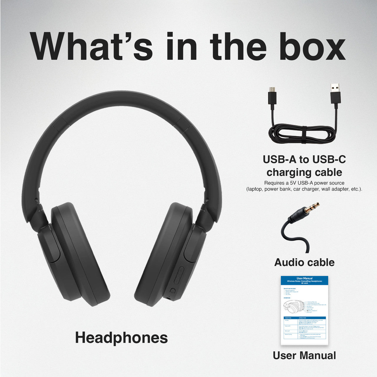 Laser ANC Bluetooth Headphones with Active Noise Cancellation - Wireless Over-Ear Headset, Black