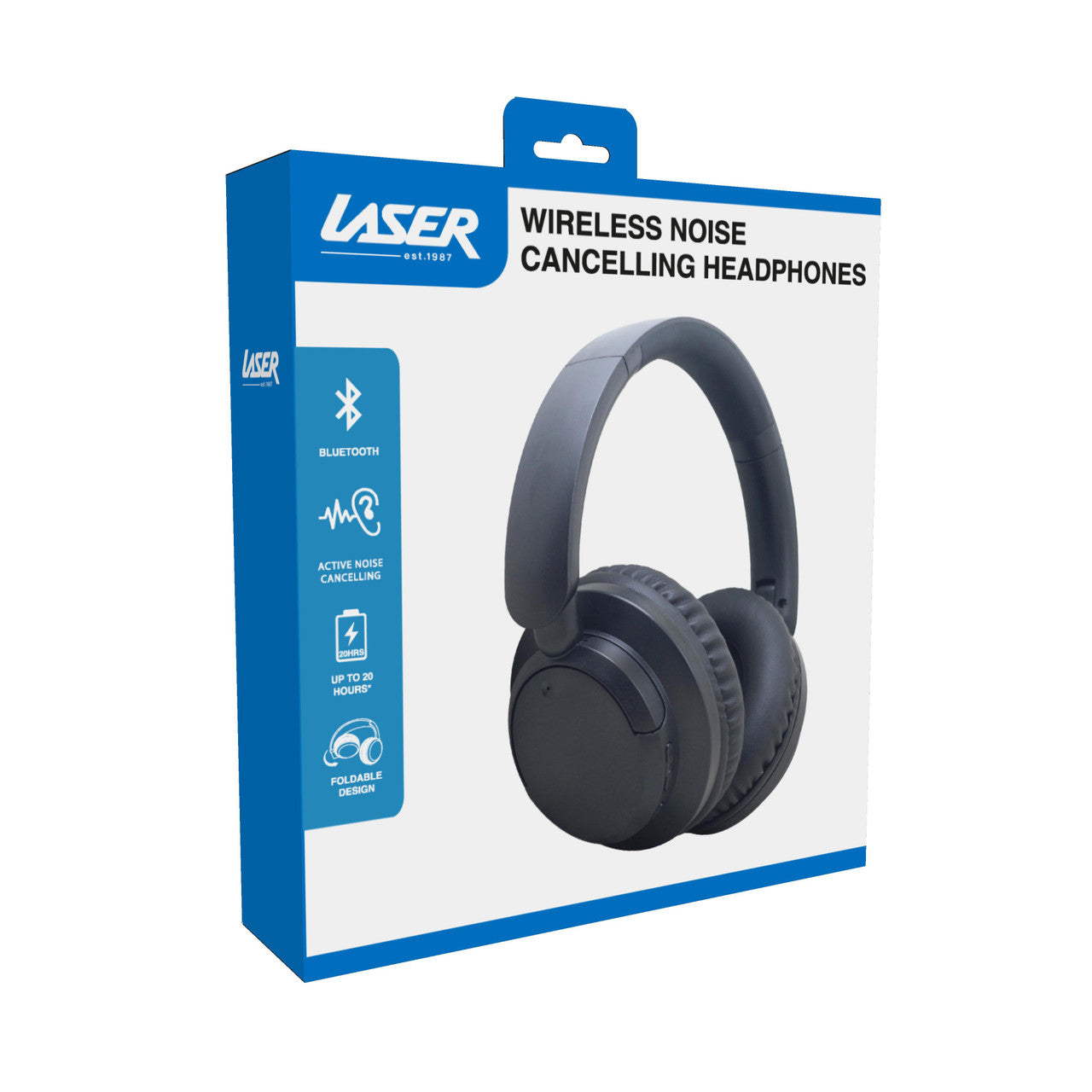 Laser ANC Bluetooth Headphones with Active Noise Cancellation - Wireless Over-Ear Headset, Black