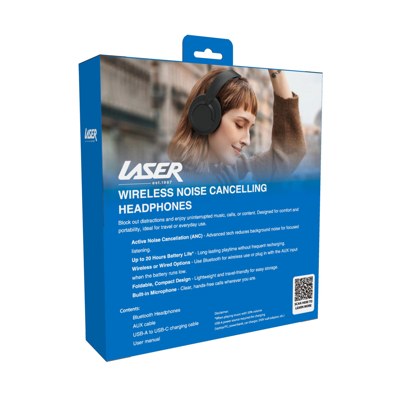 Laser ANC Bluetooth Headphones with Active Noise Cancellation - Wireless Over-Ear Headset, Black