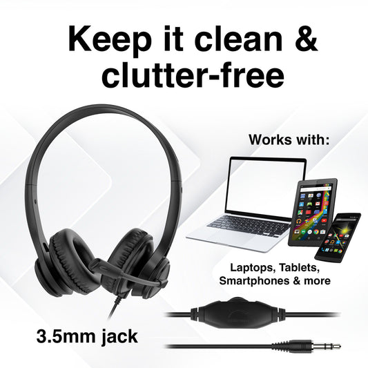 Laser Wired Conference Headset with Microphone – 3.5mm Jack, Noise-Reducing Mic for Calls & Meetings