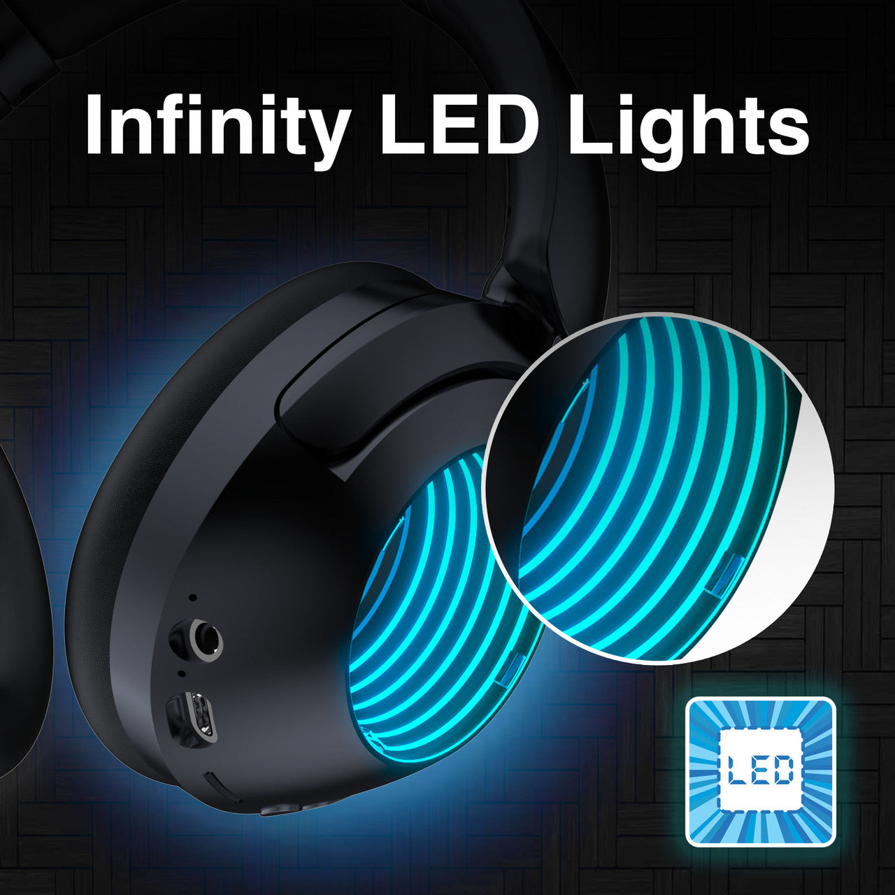 Laser Infinity Light Bluetooth Headphones – Wireless Over-Ear Headset with LED Lights & Hi-Fi Sound