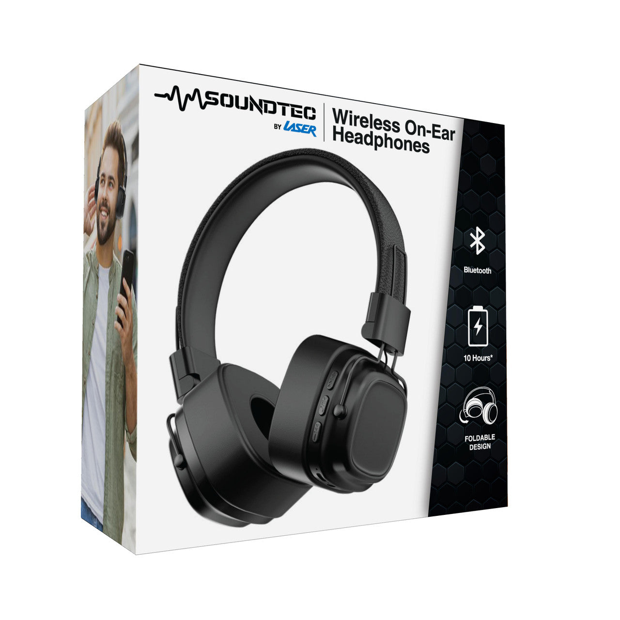 Soundtec by Laser Wireless On-Ear Headphones – Bluetooth, Comfortable Fit, Long Battery Life – Black
