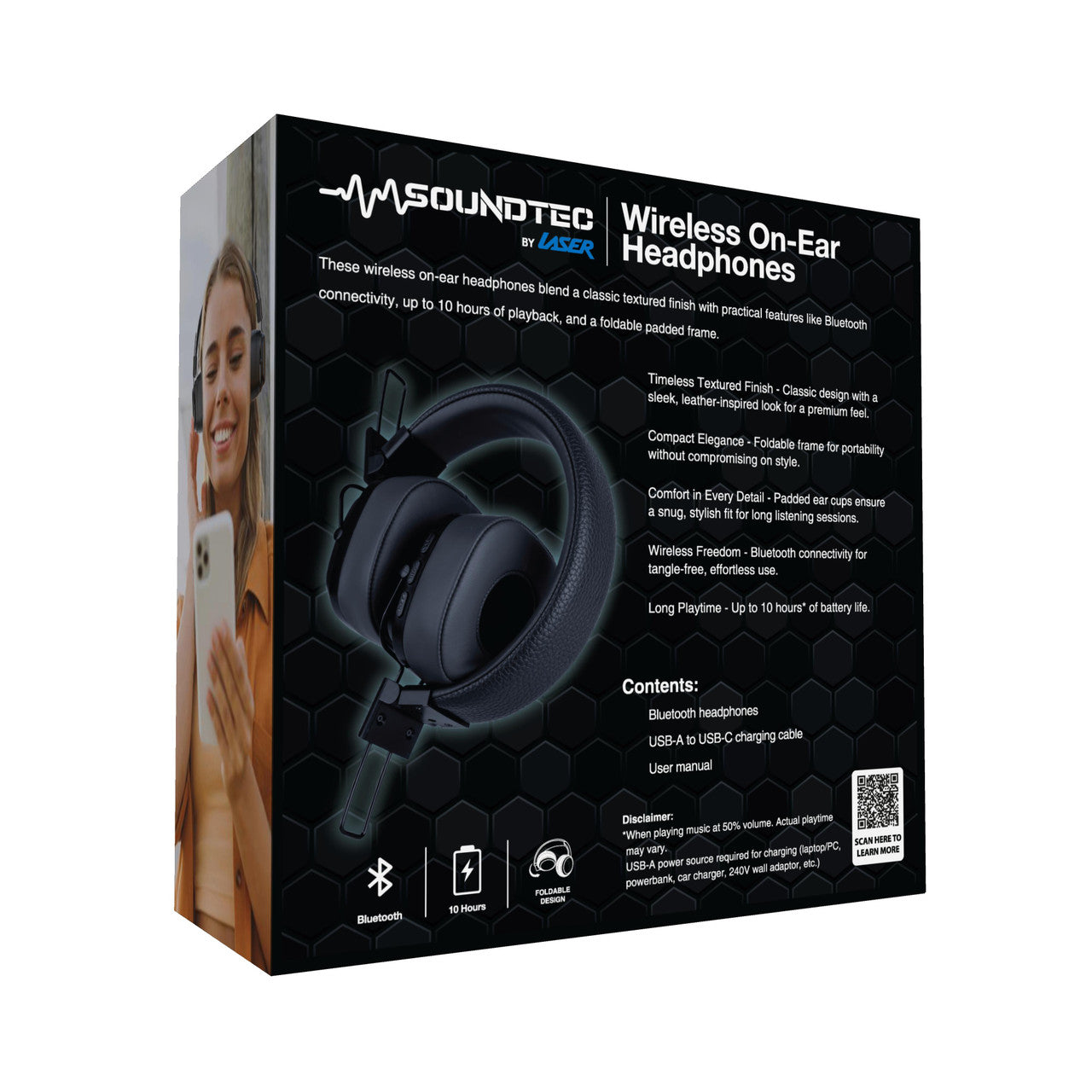 Soundtec by Laser Wireless On-Ear Headphones – Bluetooth, Comfortable Fit, Long Battery Life – Black