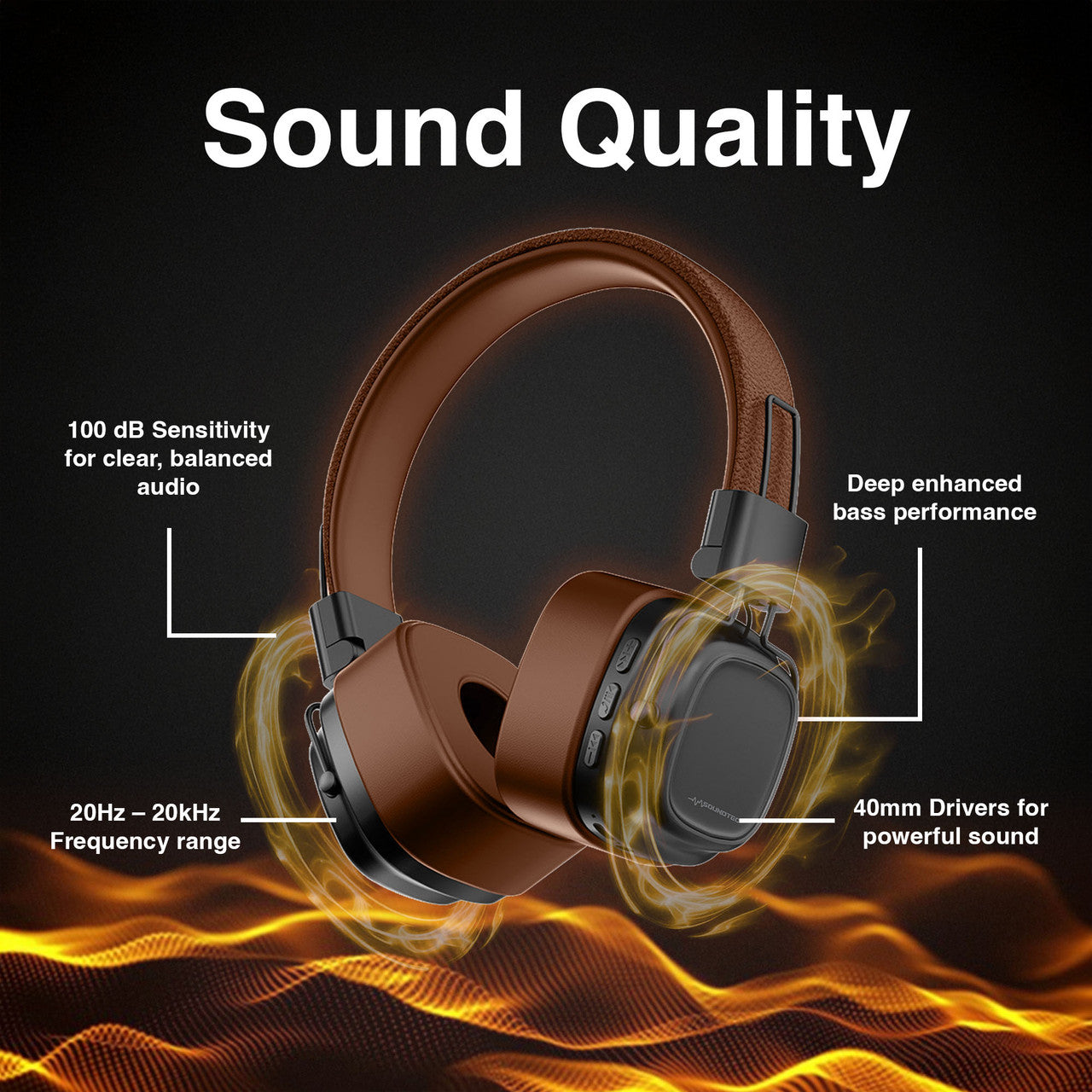 Soundtec Wireless On-Ear Headphones – Brown | Bluetooth, Lightweight, Long Battery Life