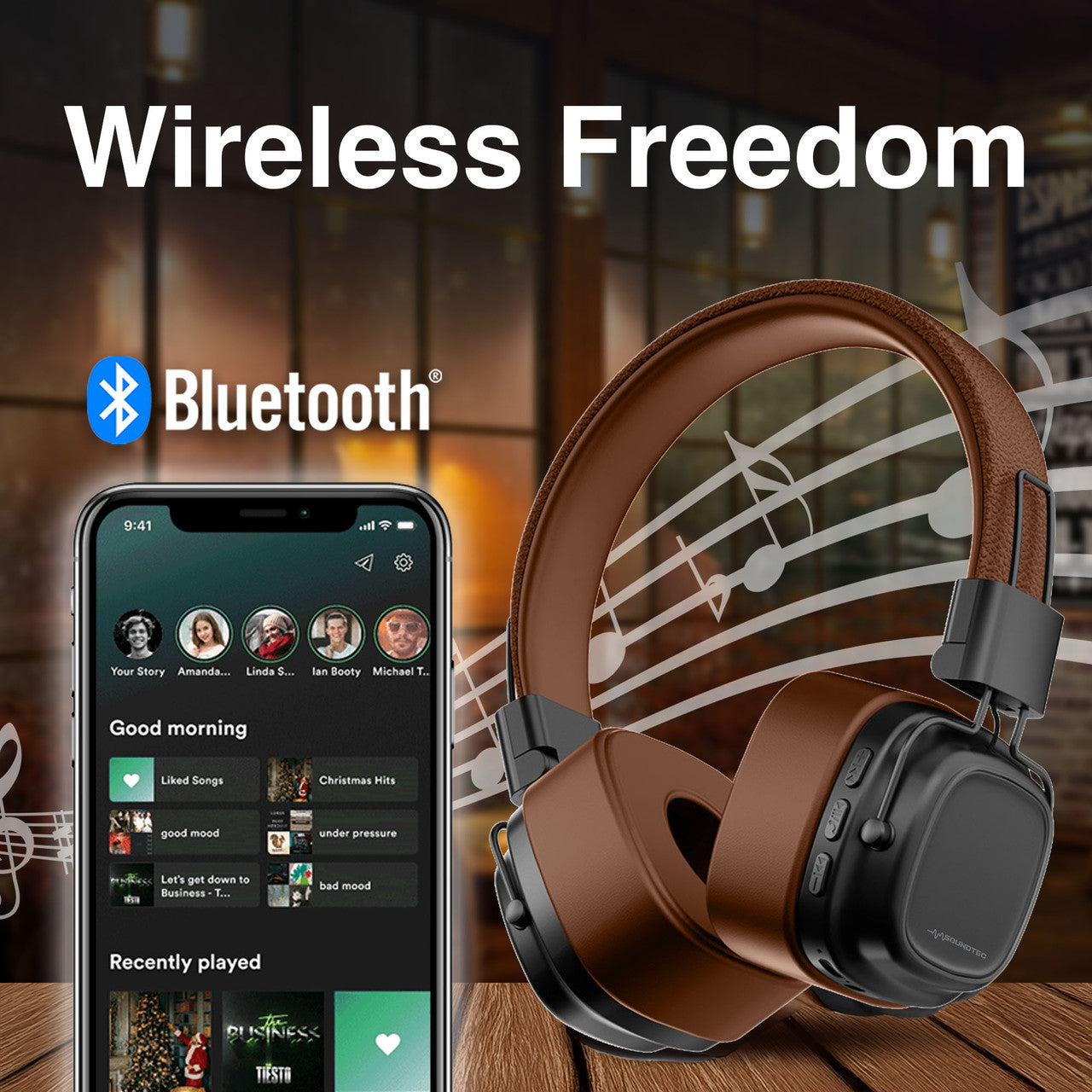 Soundtec Wireless On-Ear Headphones – Brown | Bluetooth, Lightweight, Long Battery Life