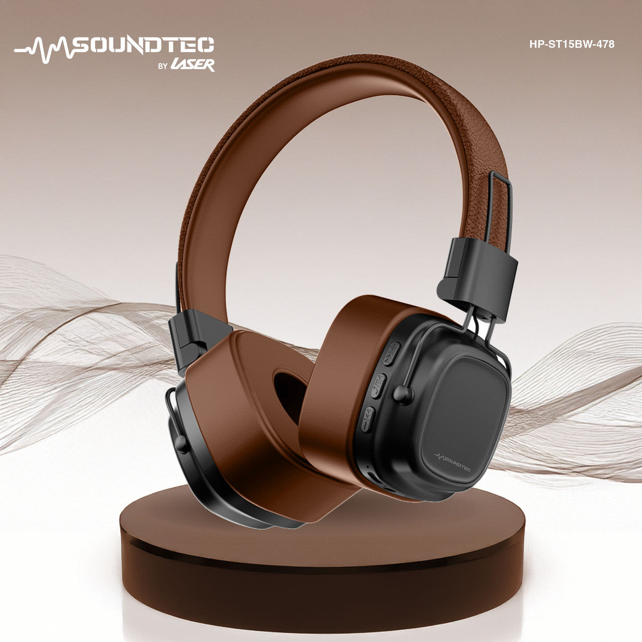 Soundtec Wireless On-Ear Headphones – Brown | Bluetooth, Lightweight, Long Battery Life