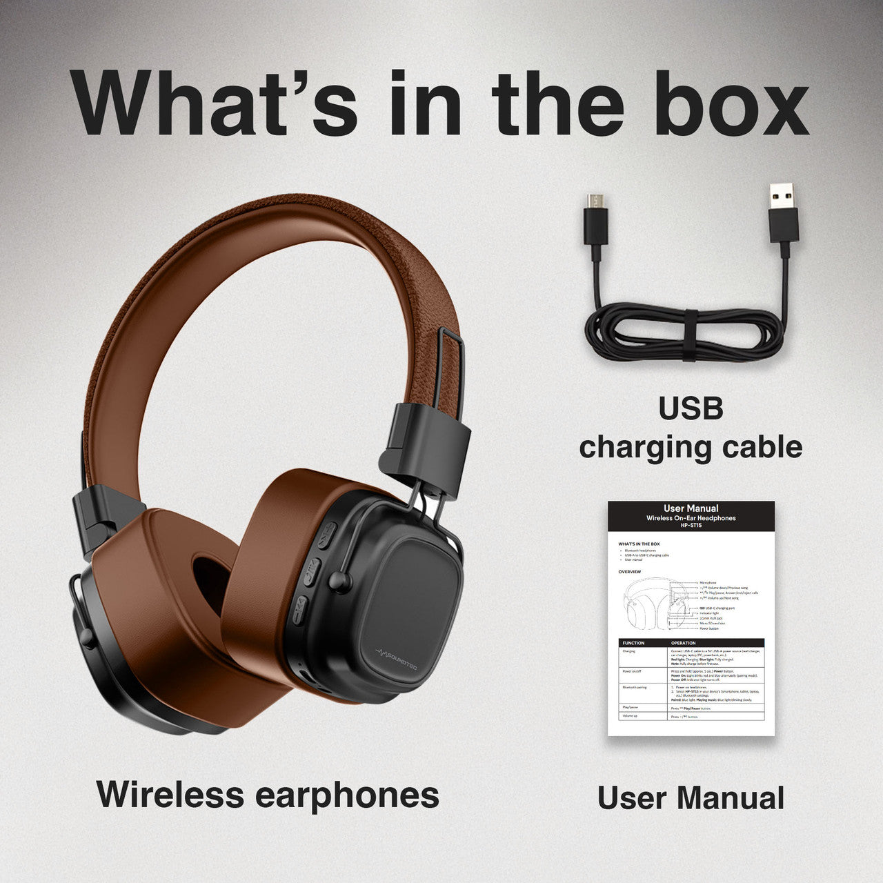 Soundtec Wireless On-Ear Headphones – Brown | Bluetooth, Lightweight, Long Battery Life