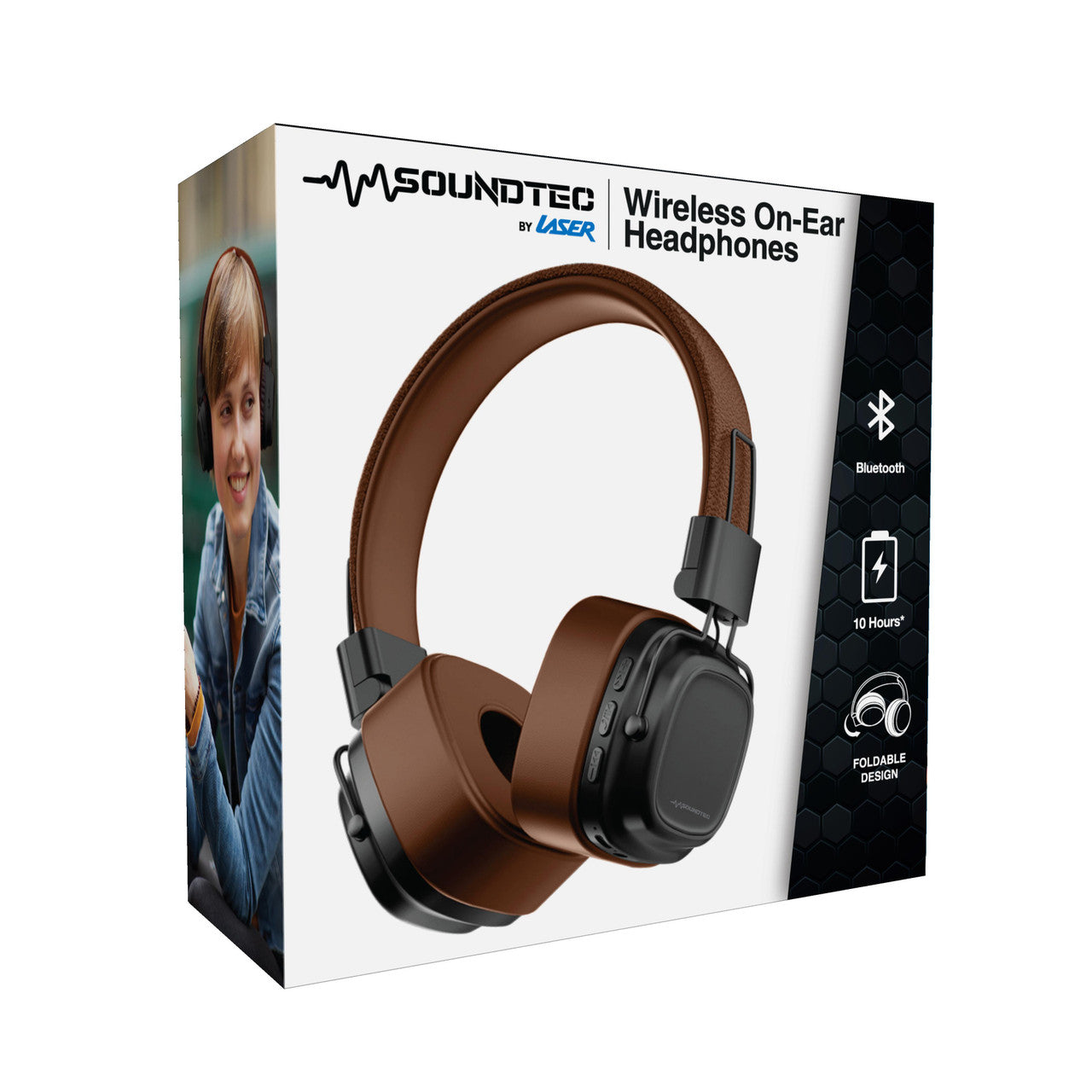 Soundtec Wireless On-Ear Headphones – Brown | Bluetooth, Lightweight, Long Battery Life