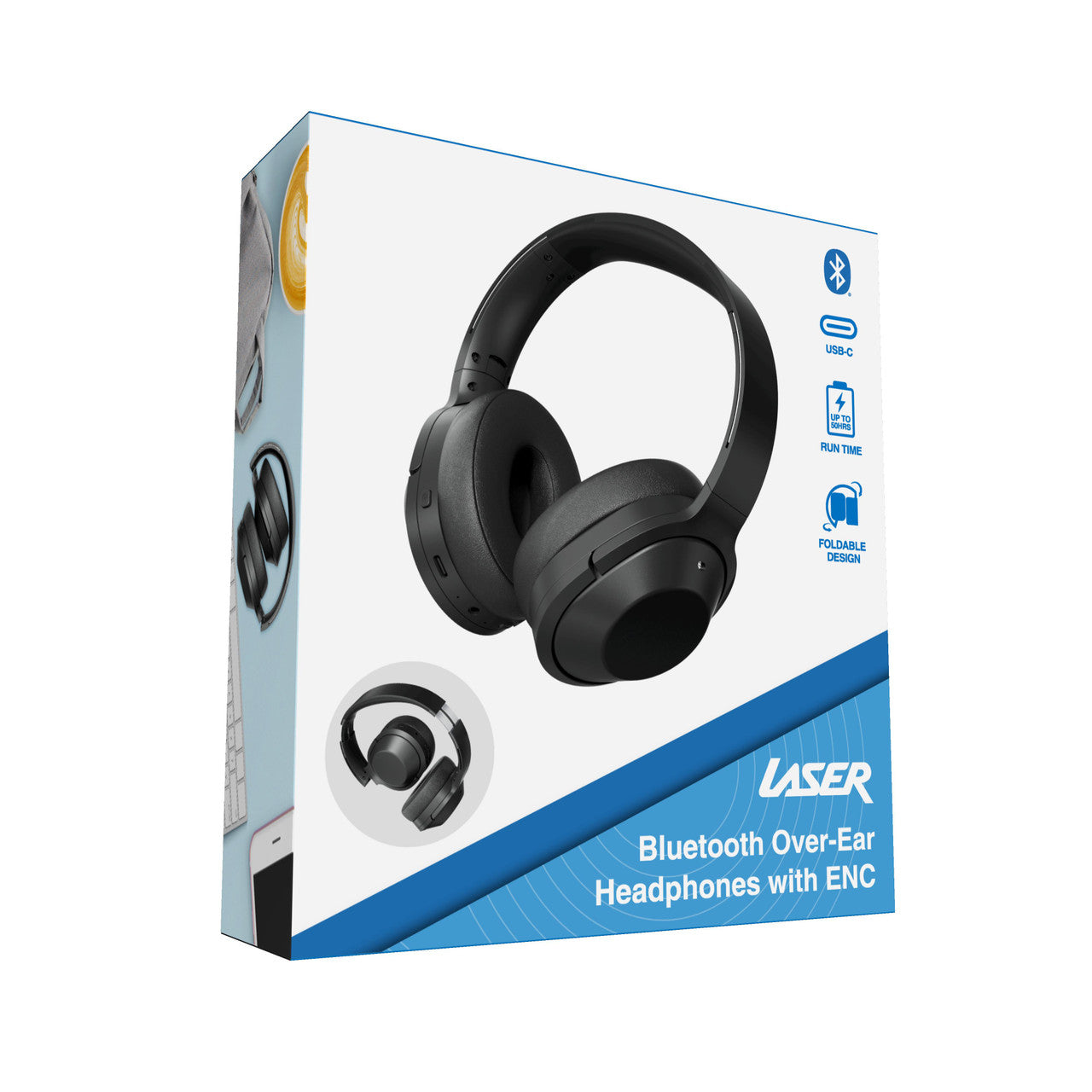 "Laser Wireless ENC Headphones – Bluetooth Over-Ear Headset with Environmental Noise Cancellation – Black