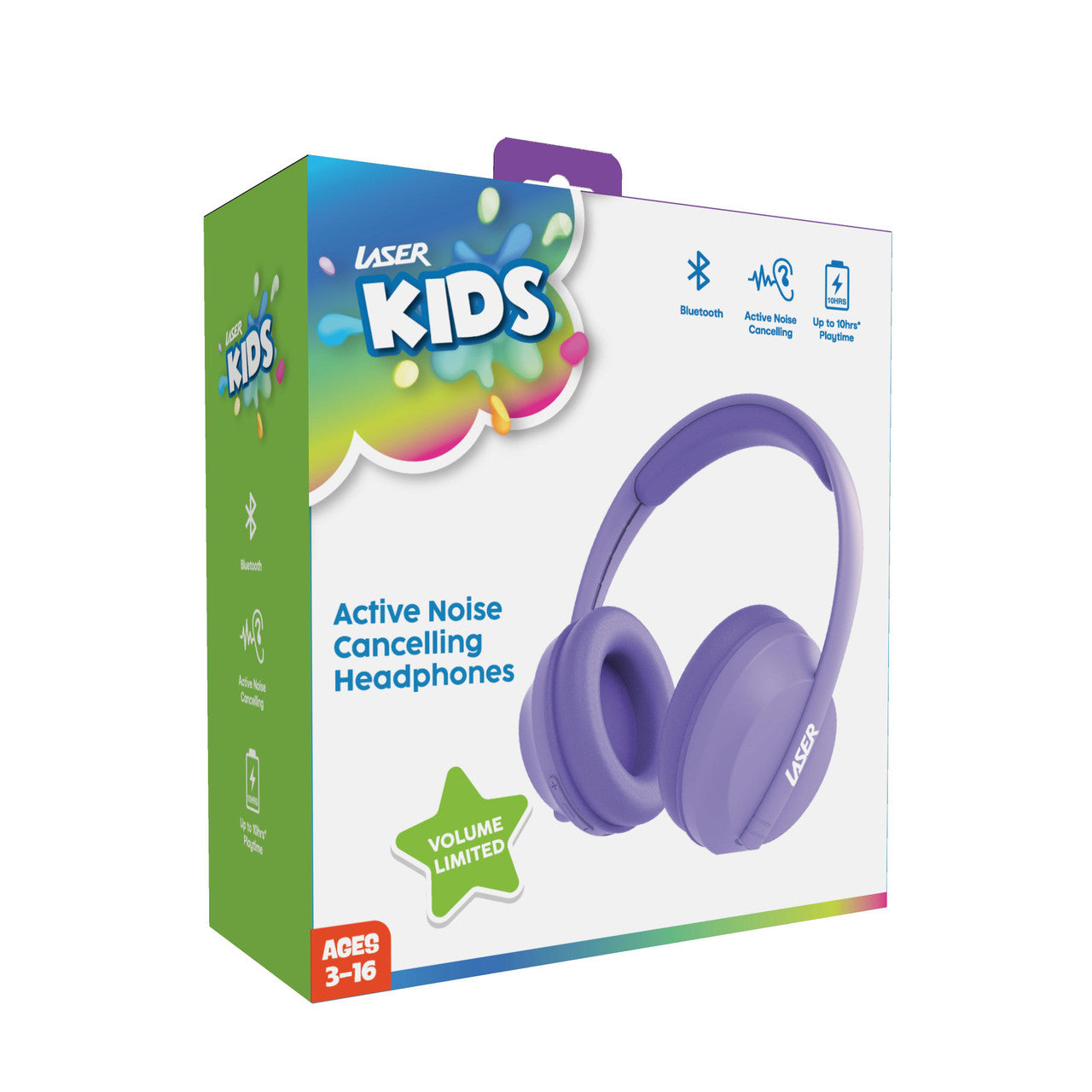 Laser Kids Headphones – Volume Limited, Active Noise Cancelling (ANC), Comfortable Fit – Lilac