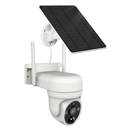 Laser FHD Outdoor Solar Security Camera – Pan Tilt WiFi Surveillance System with Night Vision – Weatherproof – White