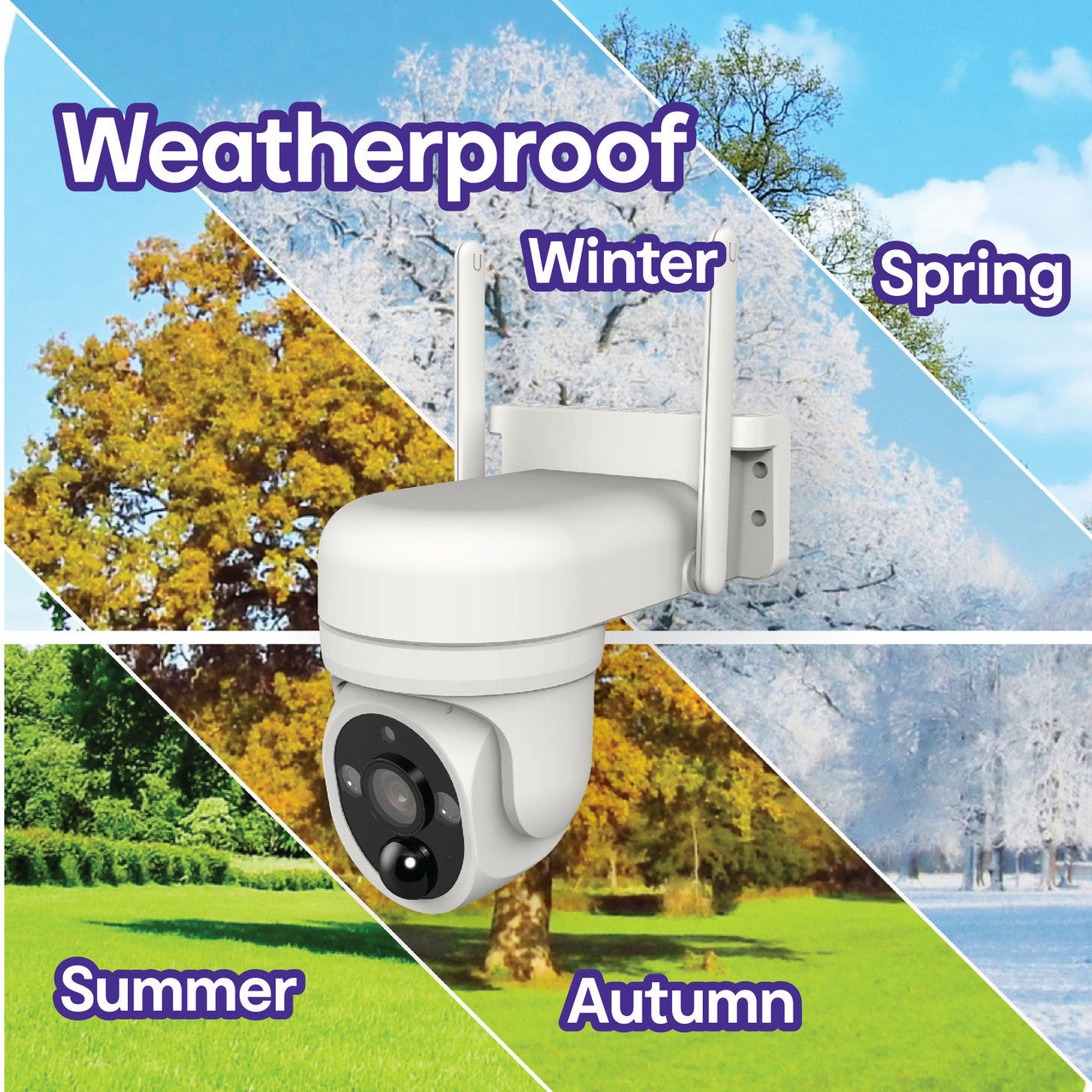 Laser FHD Outdoor Solar Security Camera – Pan Tilt WiFi Surveillance System with Night Vision – Weatherproof – White