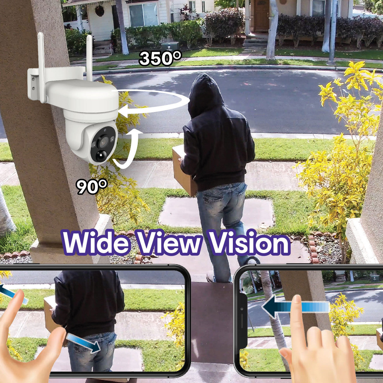 Laser FHD Outdoor Solar Security Camera – Pan Tilt WiFi Surveillance System with Night Vision – Weatherproof – White