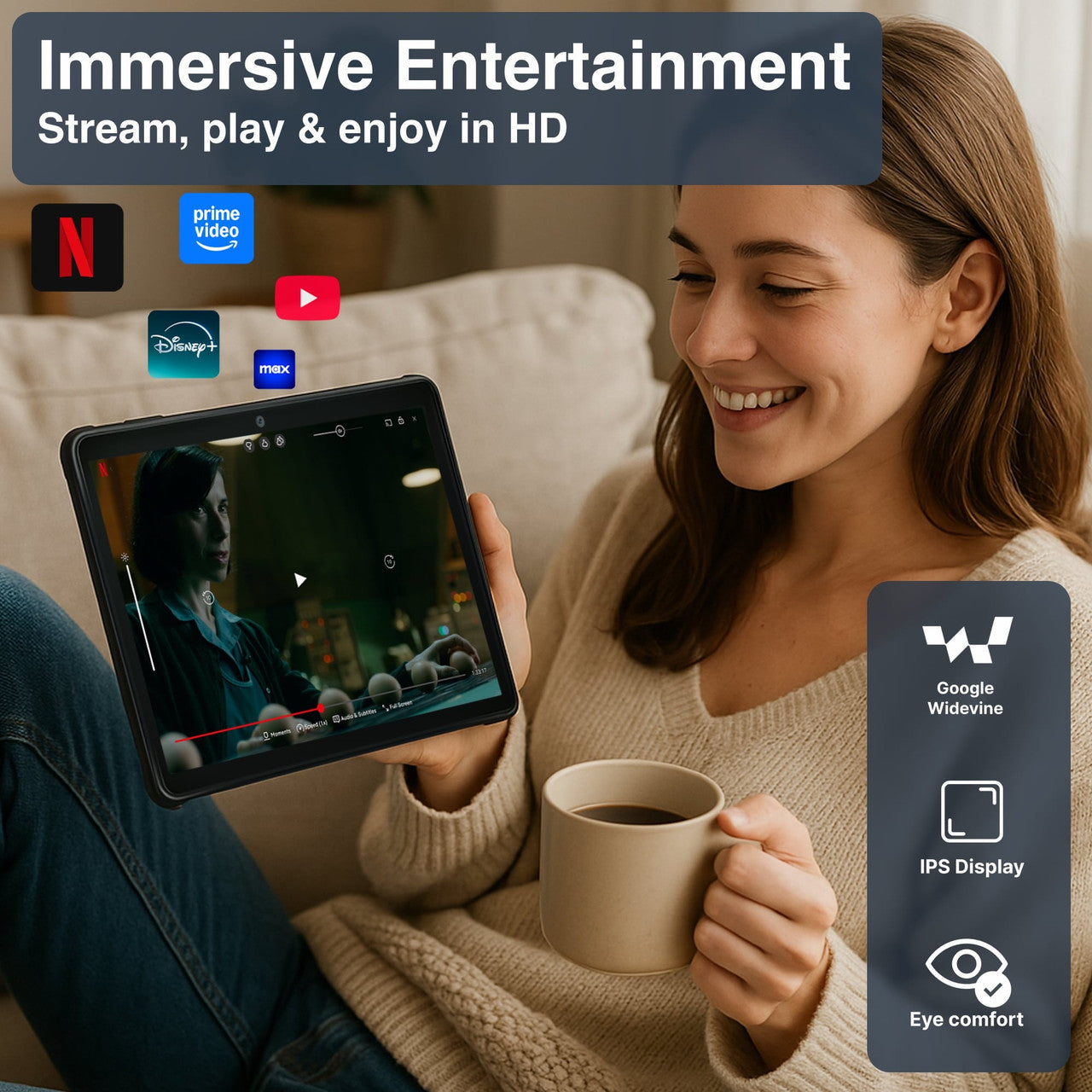 Laser 10-Inch Android Tablet – 64GB Storage with Protective Case – Wi-Fi, Touchscreen, Portable Design