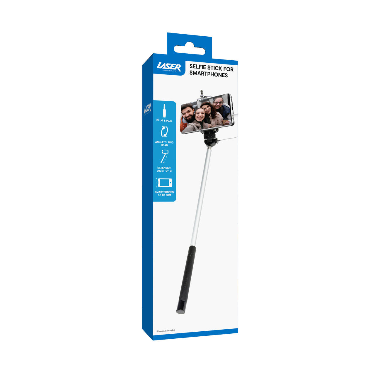Laser Universal Selfie Stick with Wired Shutter Control – Adjustable Phone Holder, Compact & Lightweight – Compatible with iPhone & Android