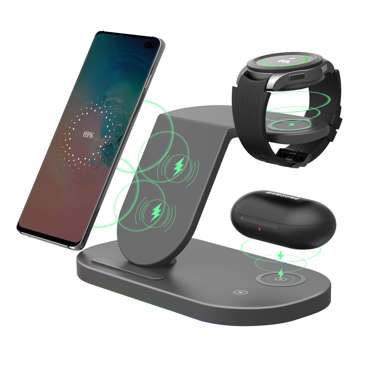 Laser 3-in-1 Wireless Charging Station – Fast Charger for iPhone, Apple Watch & AirPods – Black