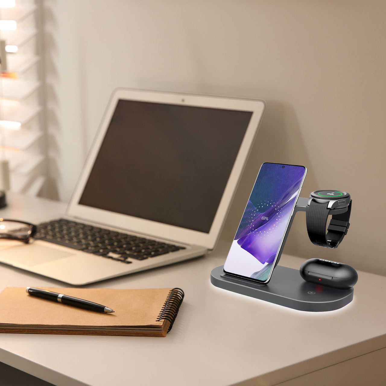 Laser 3-in-1 Wireless Charging Station – Fast Charger for iPhone, Apple Watch & AirPods – Black