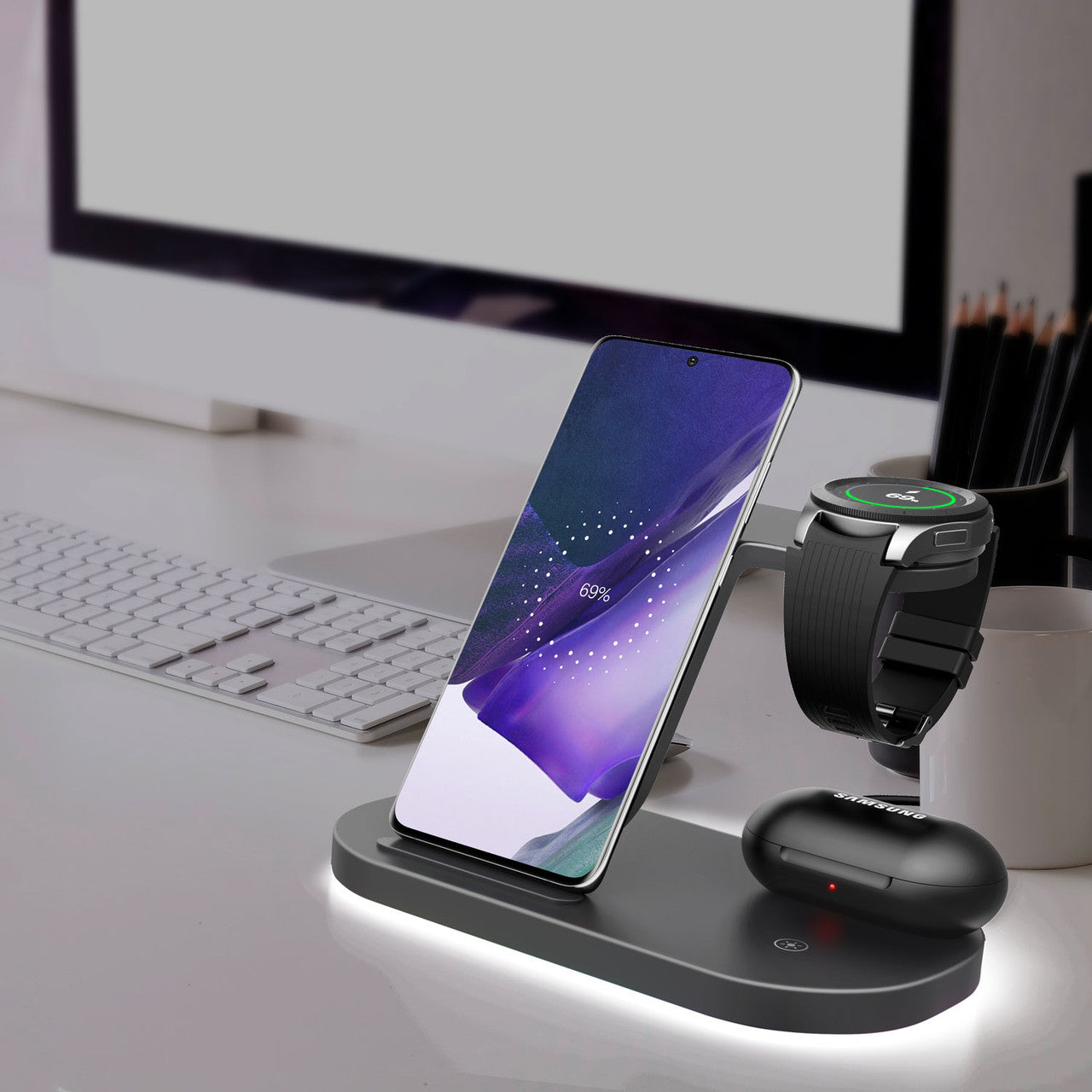 Laser 3-in-1 Wireless Charging Station – Fast Charger for iPhone, Apple Watch & AirPods – Black