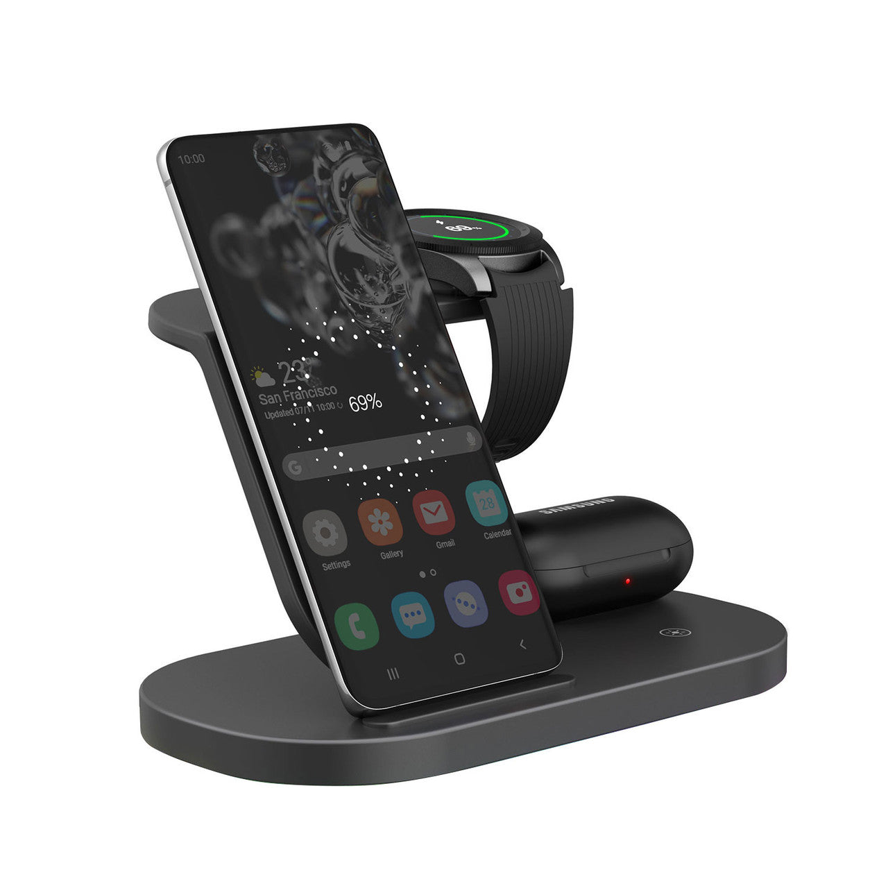 Laser 3-in-1 Wireless Charging Station – Fast Charger for iPhone, Apple Watch & AirPods – Black