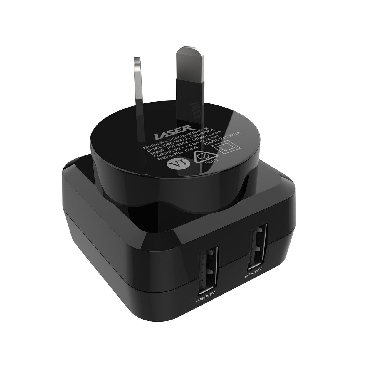 Laser Dual USB Wall Charger with Fast Charging & 3-in-1 Cable – Universal Power Adapter – Black