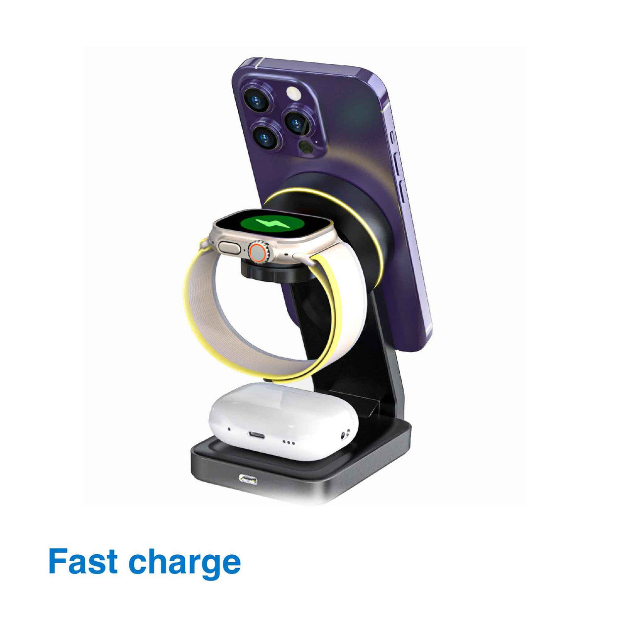 Laser ChargeCore Foldable 3-in-1 MagSafe Wireless Charger – Fast Charging Stand for iPhone, Apple Watch & AirPods